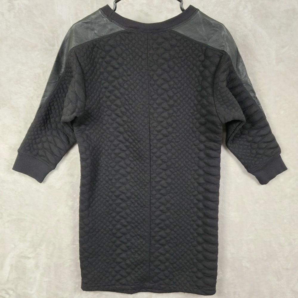 La Classe Couture Black Textured Mini Sweatshirt Dress S Faux Leather Details - Picture 2 of 11